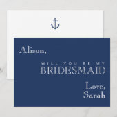 Nautical Navy Anchor Bridesmaid-kaartje Kaart (Voorkant / Achterkant)