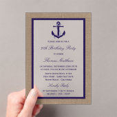 Nautical Navy Anchor Burlap Beach Birthday Party Acryl Uitnodigingen (Insitu (Draagbaar))