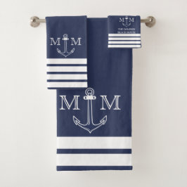 Nautical Navy Anchor Coastal Monogram Name Bath to Bad Handdoek
