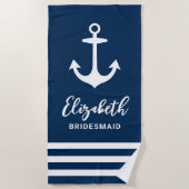 Nautical Navy Anchor Custom Bridesmaid Name Strandlaken (Voorkant)