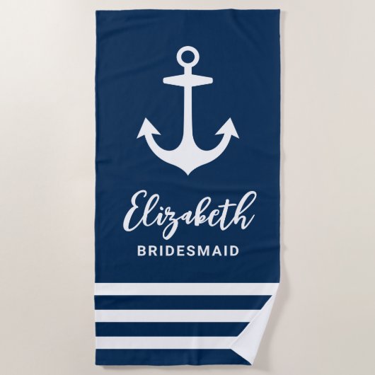 Nautical Navy Anchor Custom Bridesmaid Name Strandlaken (Voorkant)