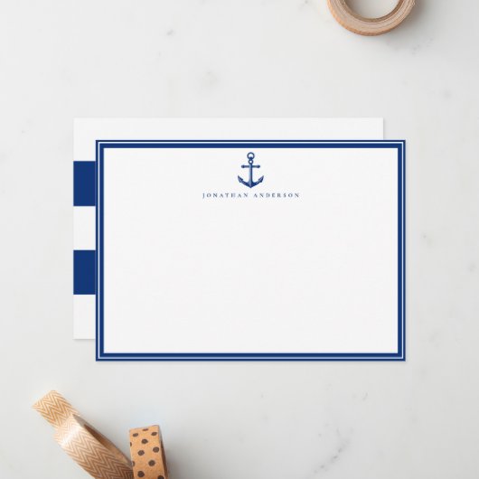 Nautical Navy Anchor Custom Note Kaart Notitiekaartje (Voorkant / Achterkant in situ)