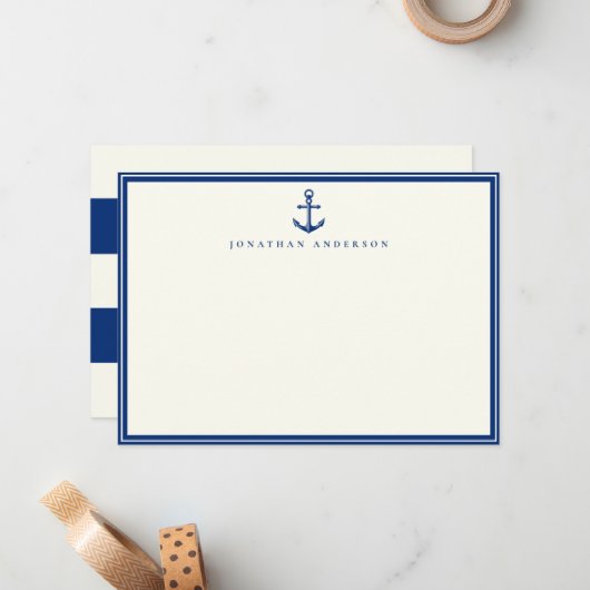 Nautical Navy Anchor Custom Note Kaart Notitiekaartje (Voorkant / Achterkant in situ)