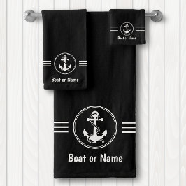 Nautical Navy Anchor en Rope Your Boat Name Bad Handdoek