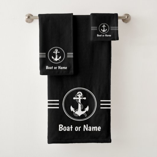 Nautical Navy Anchor en Rope Your Boat Name Bad Handdoek (Insitu)