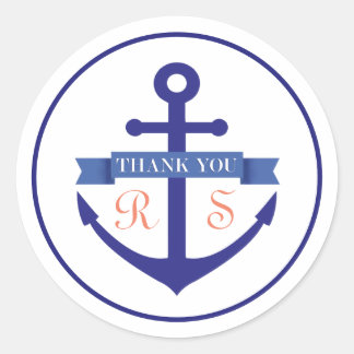 Nautical Navy Anchor Initialen Dank u Ronde Sticker