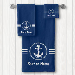 Nautical Navy Anchor met Rope Your Boat of Name Bad Handdoek