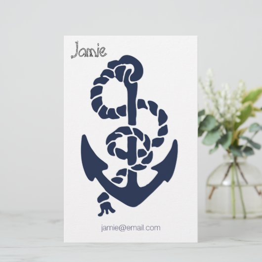 Nautical Navy Anchor Pattern Briefpapier (Staand voorkant)