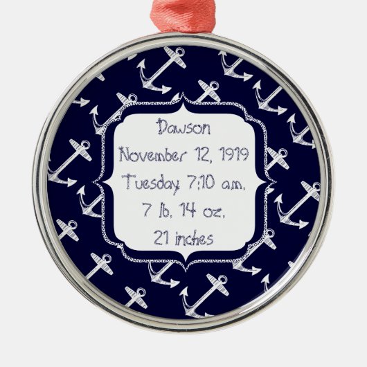 Nautical Navy Anchor Pattern Metalen Ornament (Voorkant)
