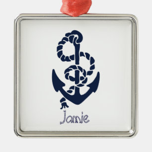 Nautical Navy Anchor Pattern Metalen Ornament