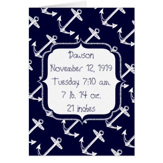 Nautical Navy Anchor Pattern New Baby Boy (Voorkant)