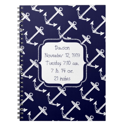 Nautical Navy Anchor Pattern Notitieboek (Voorkant)