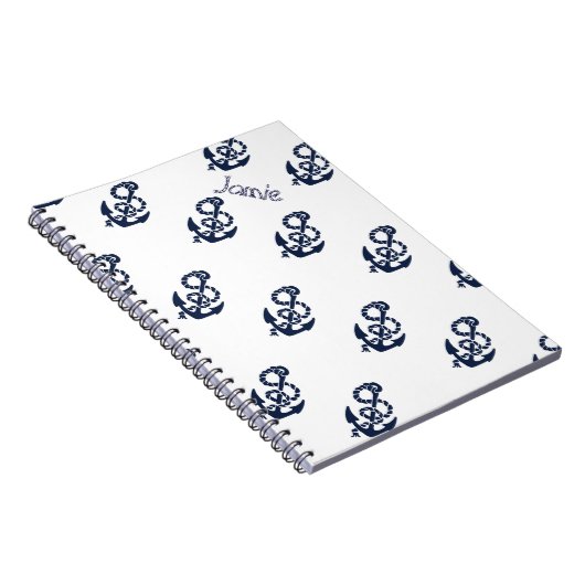 Nautical Navy Anchor Pattern Notitieboek (Rechterzijde)