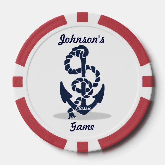 Nautical Navy Anchor Pattern Poker Chips (Voorkant)