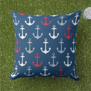 Nautical Navy Anchor Pattern Red White en Blue Buitenkussen