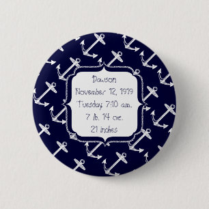 Nautical Navy Anchor Pattern Ronde Button 5,7 Cm