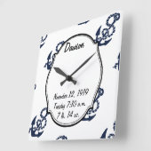 Nautical Navy Anchor Pattern Vierkante Klok (Hoek)