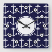 Nautical Navy Anchor Pattern Vierkante Klok (Voorkant)