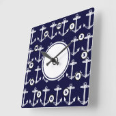 Nautical Navy Anchor Pattern Vierkante Klok (Hoek)