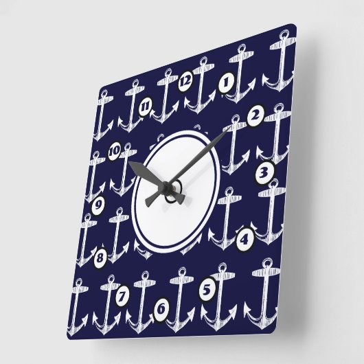 Nautical Navy Anchor Pattern Vierkante Klok (Hoek)