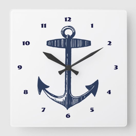 Nautical Navy Anchor Pattern Vierkante Klok (Voorkant)