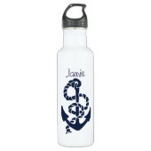 Nautical Navy Anchor Pattern Waterfles (Voorkant)