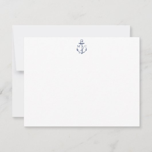 Nautical Navy Anchor Personalized Stationery Notitiekaartje (Voorkant)