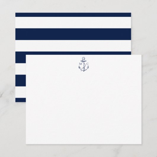 Nautical Navy Anchor Personalized Stationery Notitiekaartje (Voorkant / Achterkant)