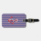 Nautical Navy Anchor, Red, Blue Stripes Bagagelabel (Voorkant horizontaal)