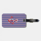 Nautical Navy Anchor, Red, Blue Stripes Bagagelabel (Achterkant horizontaal)