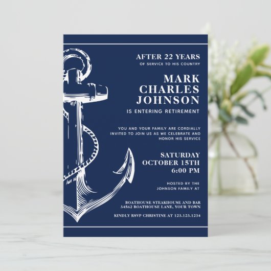 Nautical Navy Anchor Retirement Kaart (Staand voorkant)