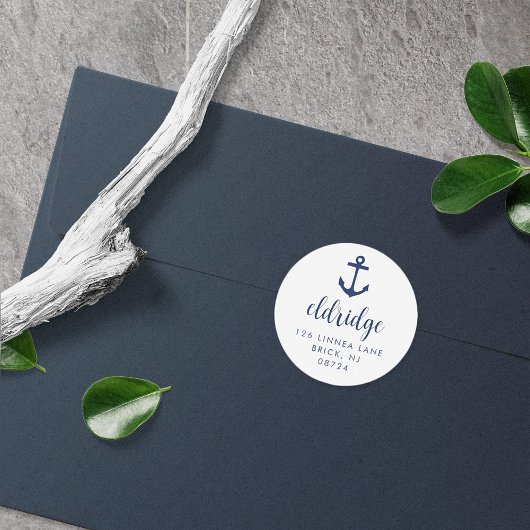 Nautical Navy Anchor Return Address Ronde Sticker