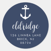 Nautical Navy Anchor Return Address Ronde Sticker (Voorkant)