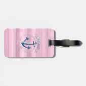 Nautical Navy Anchor, Roze, Blue Stripes Bag Label Bagagelabel (Achterkant horizontaal)