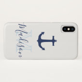 Nautical Navy Anchor Sail Cool Initiaal Name Case-Mate iPhone Case (Achterkant (horizontaal))