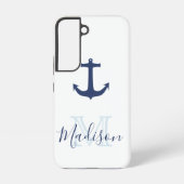 Nautical Navy Anchor Sail Cool Initiaal Name Samsung Galaxy Hoesje (Achterkant)