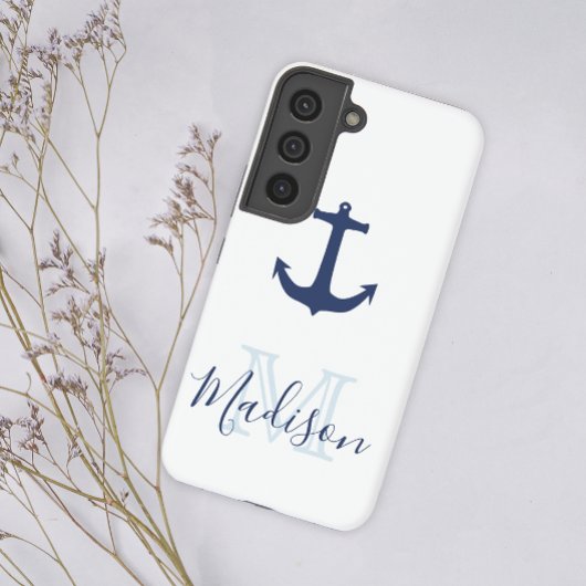 Nautical Navy Anchor Sail Cool Initiaal Name Samsung Galaxy Hoesje