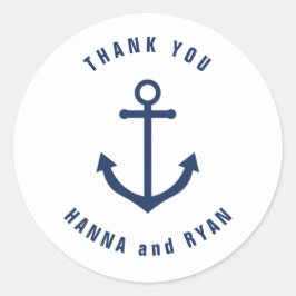 Nautical Navy Anchor Wedding Dank je wel! Ronde Sticker