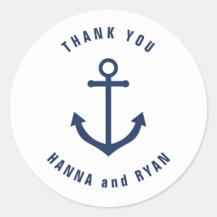 Nautical Navy Anchor Wedding Dank je wel! Ronde Sticker