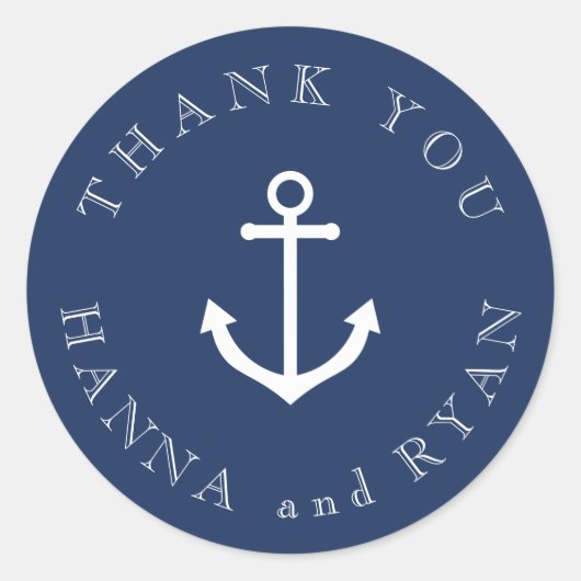 Nautical Navy Anchor Wedding Dank je wel! Ronde Sticker (Voorkant)