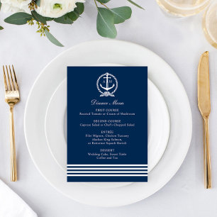 Nautical Navy Anchor Wedding Monogram Dinner Menu