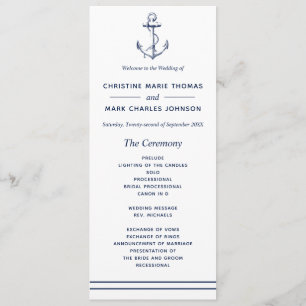 Nautical Navy Anchor Wedding Programmakaart