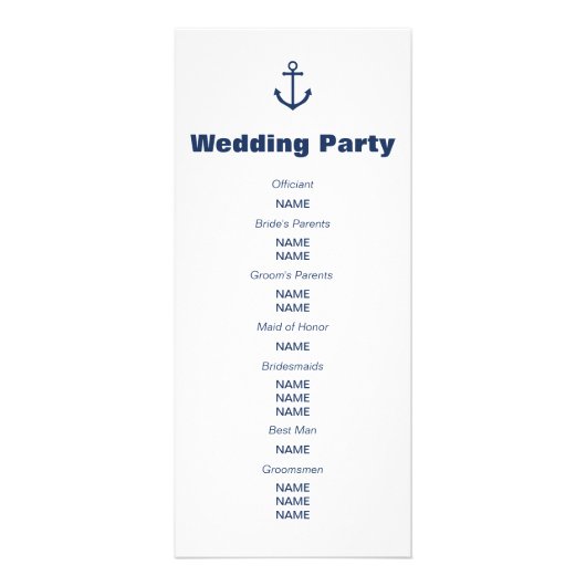 Nautical Navy Anchor Wedding Programme Reclamekaart (Achterkant)