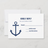Nautical Navy Anchor Wedding RSVP Responskaarten Kaart (Achterkant)