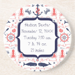 Nautical Navy Anchor, Whale Octopus Pattern Zandsteen Onderzetter