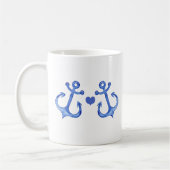 Nautical Navy Anchors & Heart Koffiemok (Links)