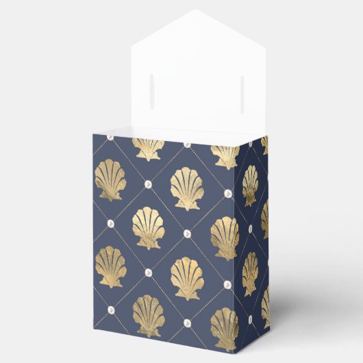  Nautical Navy and Gold Shell Pattern Bedankdoosjes (Geopend)