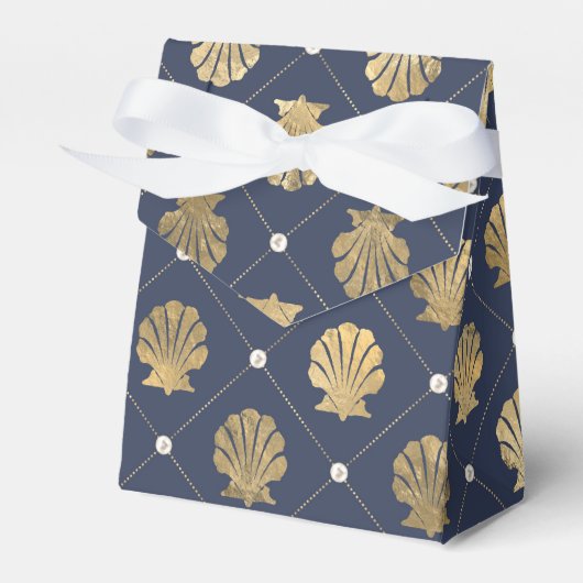  Nautical Navy and Gold Shell Pattern Bedankdoosjes (Voorkant Zijde)