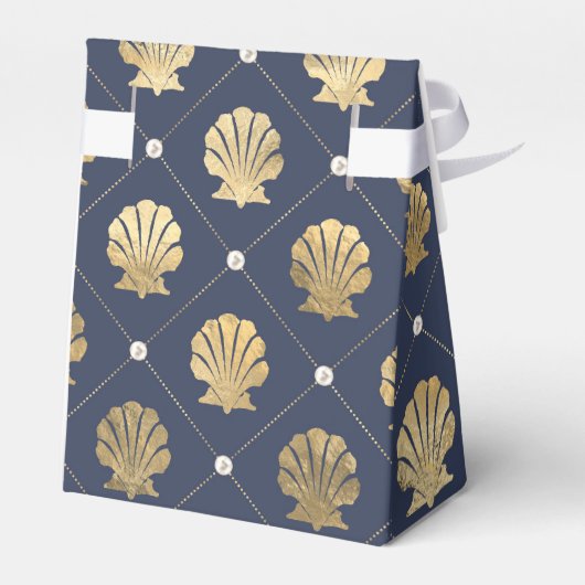 Nautical Navy and Gold Shell Pattern Bedankdoosjes (Achterkant)