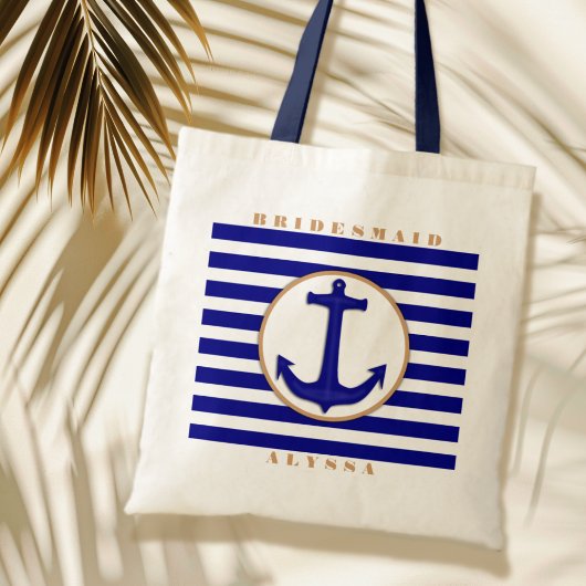 Nautical Navy and Tan Bridesmaid Name Gift Bag Tote Bag